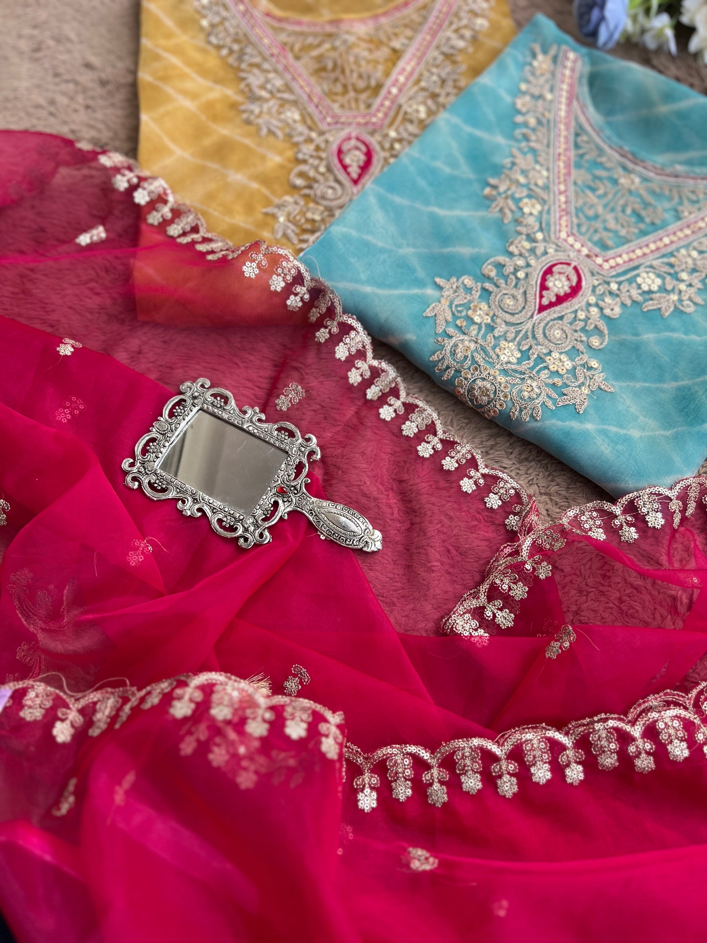 Laheriya Embroidered Beauty with Organza Dupatta