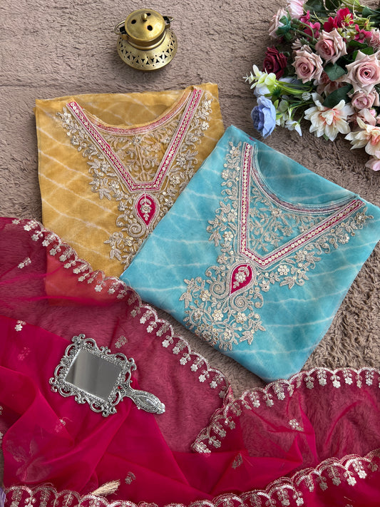Laheriya Embroidered Beauty with Organza Dupatta