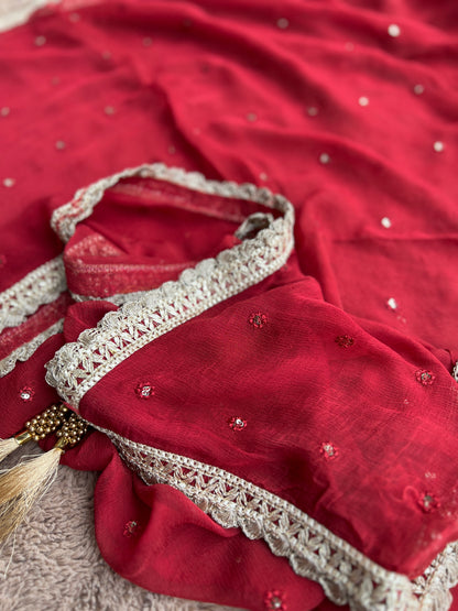 Elegant Rust Shimmer Silk Shirt with Handcrafted V-Neck