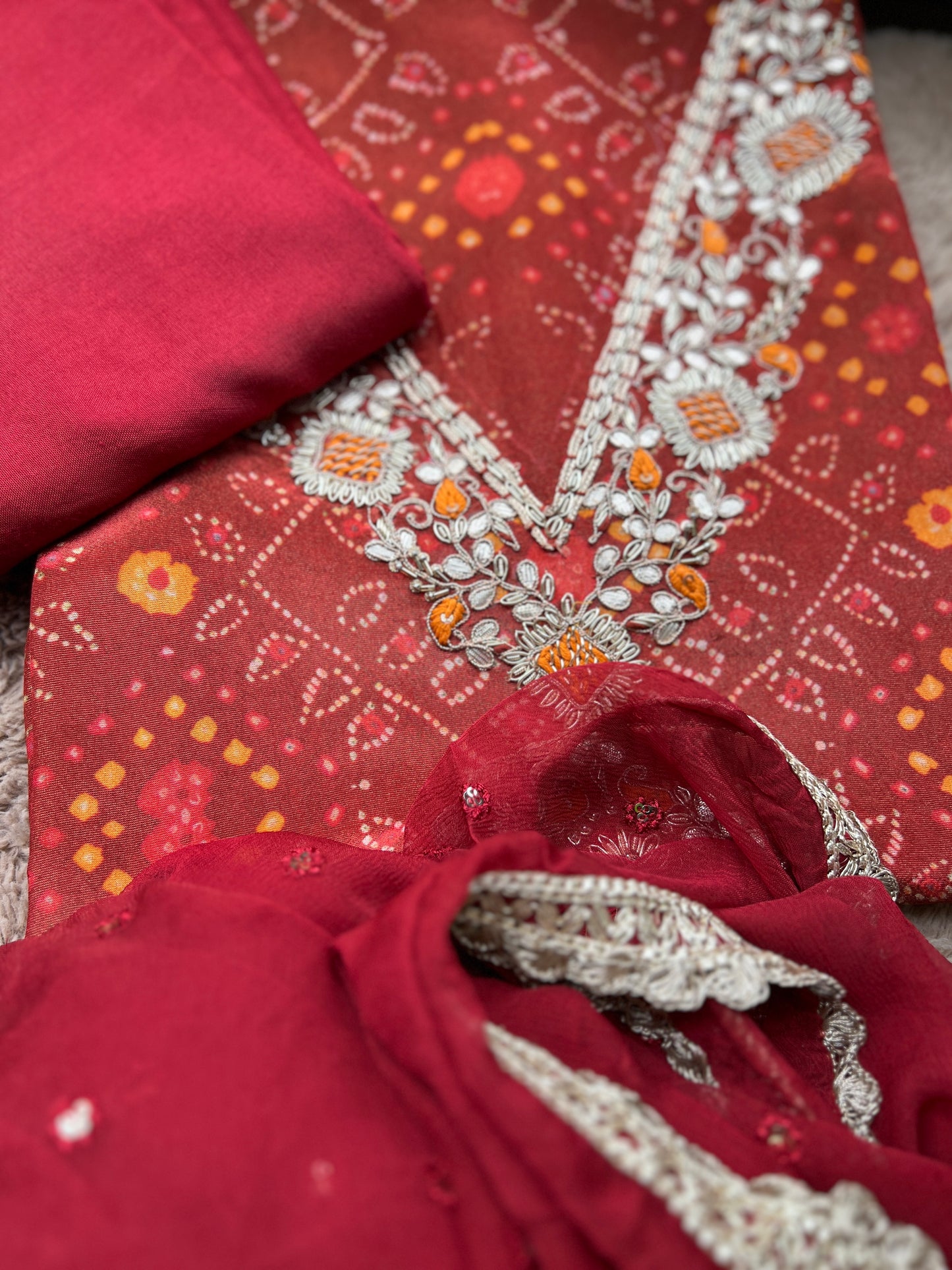 Elegant Rust Shimmer Silk Shirt with Handcrafted V-Neck