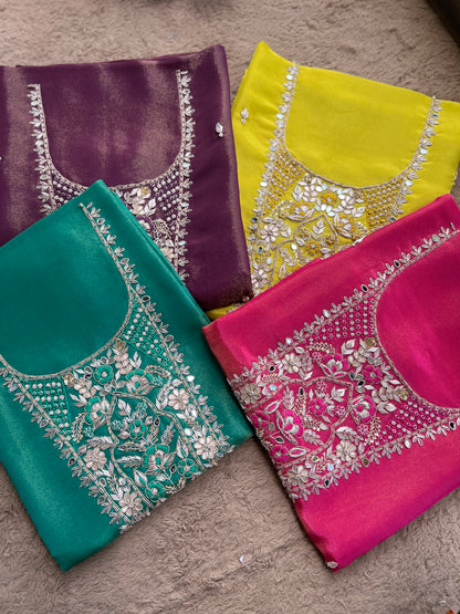 Royal Shimmer Silk Suit with Exquisite Zardozi & Gota Handwork