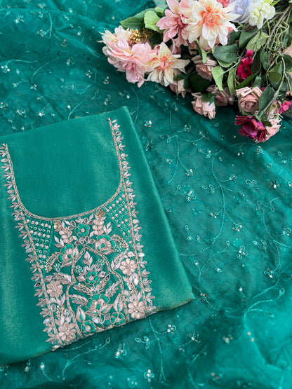Royal Shimmer Silk Suit with Exquisite Zardozi & Gota Handwork