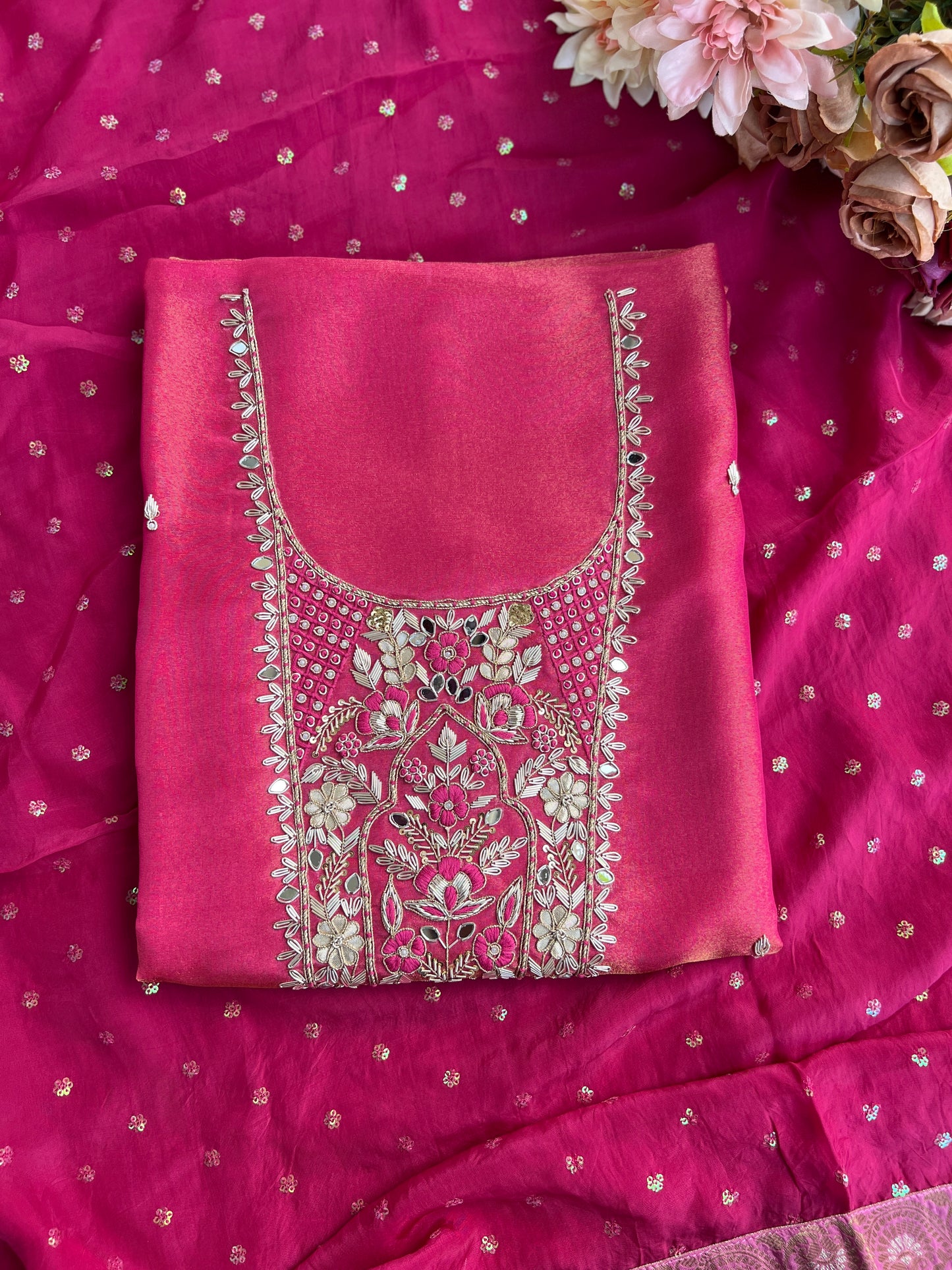 Royal Shimmer Silk Suit with Exquisite Zardozi & Gota Handwork
