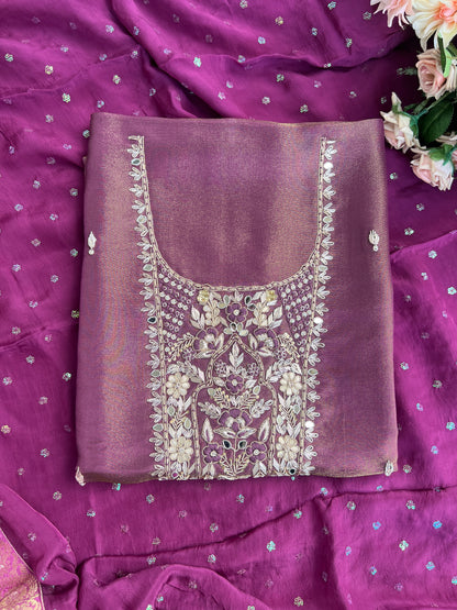 Royal Shimmer Silk Suit with Exquisite Zardozi & Gota Handwork