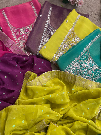 Royal Shimmer Silk Suit with Exquisite Zardozi & Gota Handwork