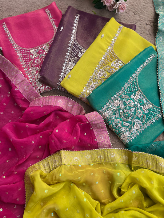 Royal Shimmer Silk Suit with Exquisite Zardozi & Gota Handwork