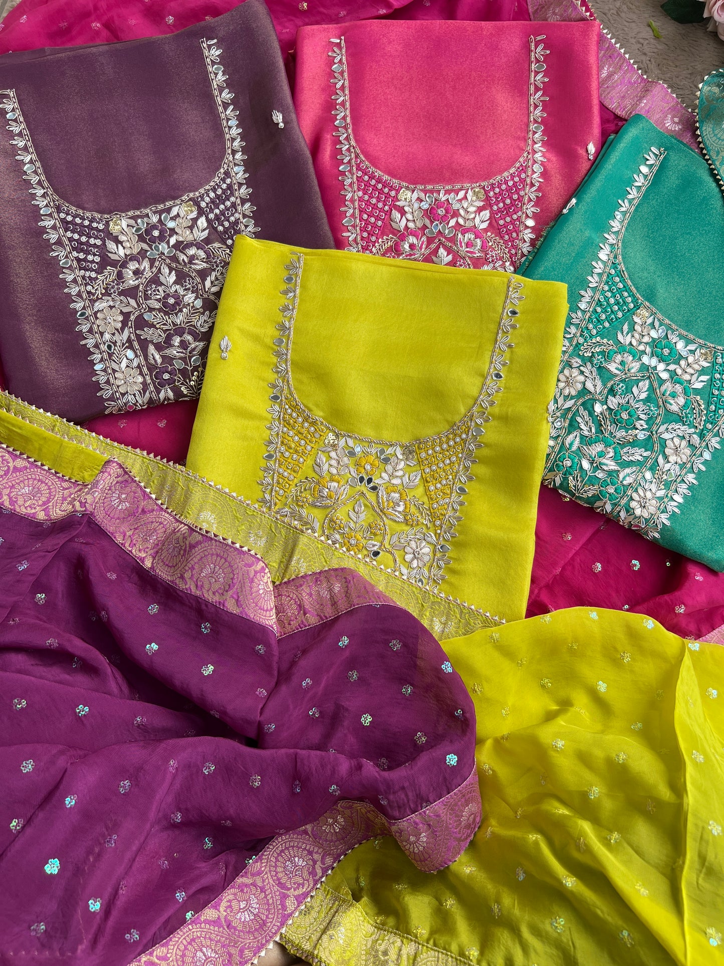 Royal Shimmer Silk Suit with Exquisite Zardozi & Gota Handwork