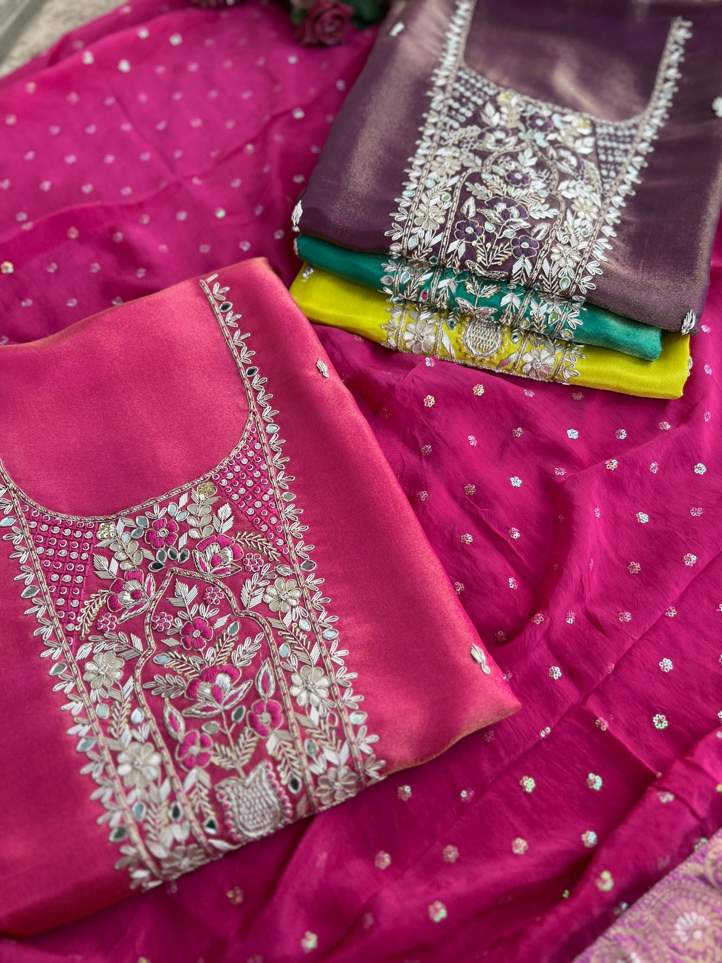 Royal Shimmer Silk Suit with Exquisite Zardozi & Gota Handwork