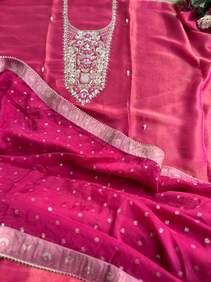 Royal Shimmer Silk Suit with Exquisite Zardozi & Gota Handwork