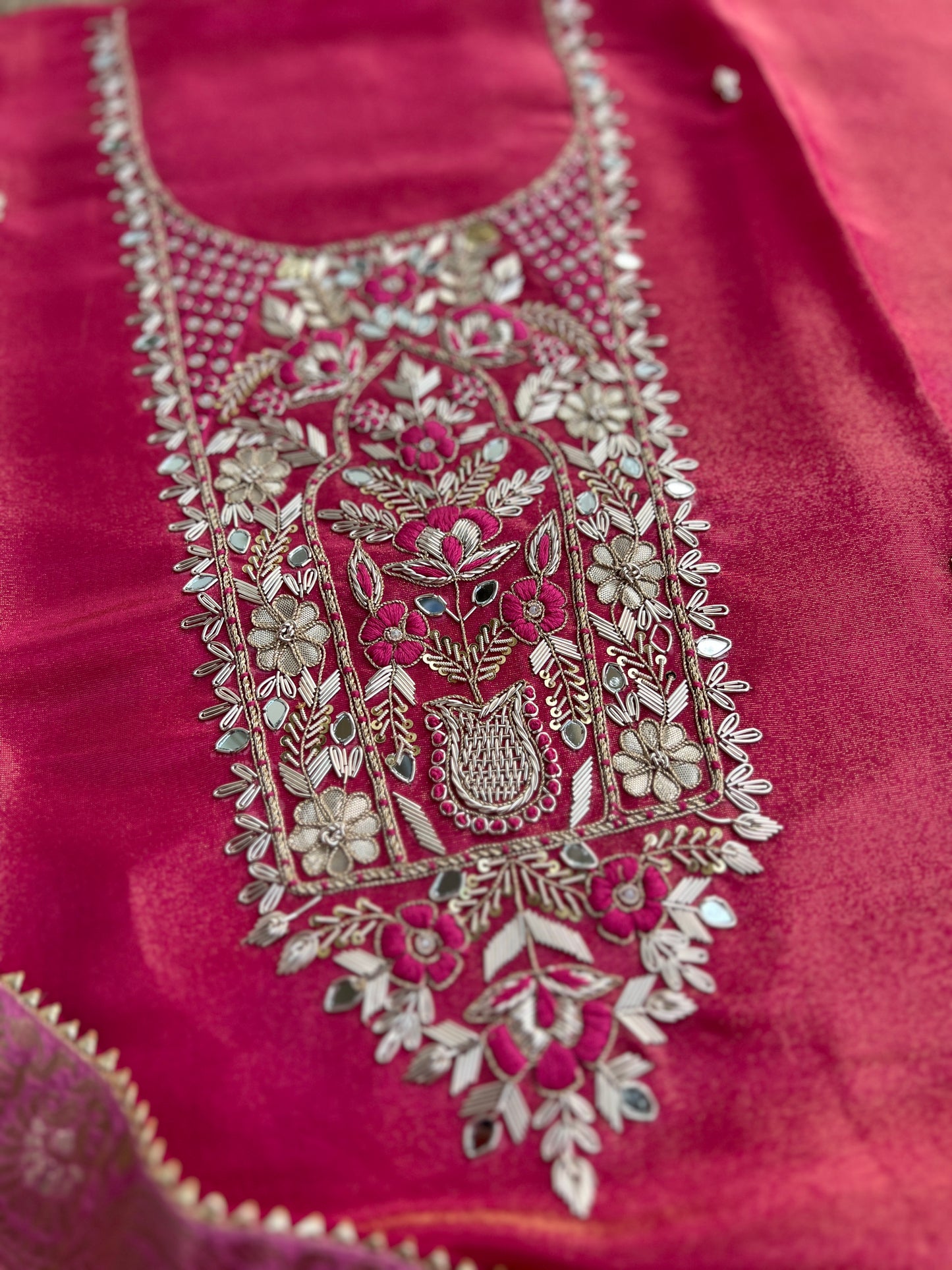 Royal Shimmer Silk Suit with Exquisite Zardozi & Gota Handwork