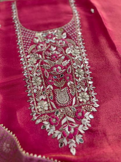 Royal Shimmer Silk Suit with Exquisite Zardozi & Gota Handwork