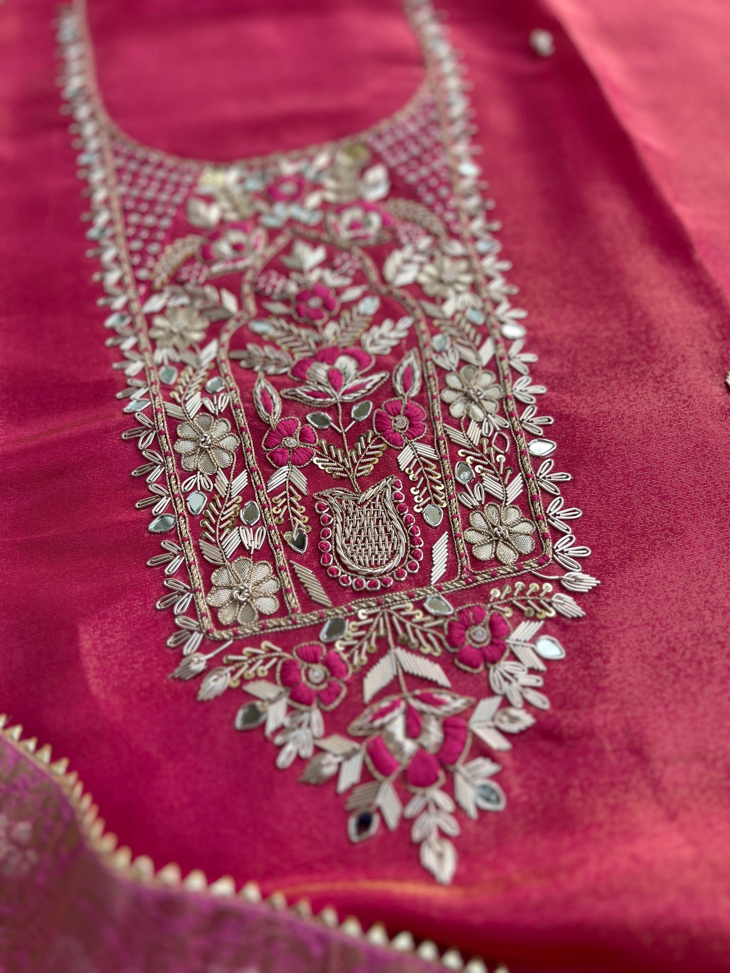 Royal Shimmer Silk Suit with Exquisite Zardozi & Gota Handwork