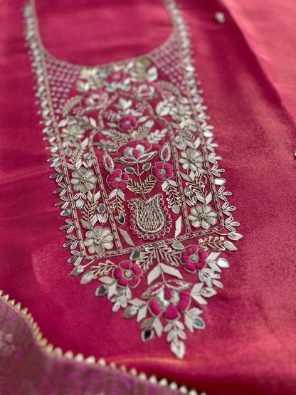 Royal Shimmer Silk Suit with Exquisite Zardozi & Gota Handwork