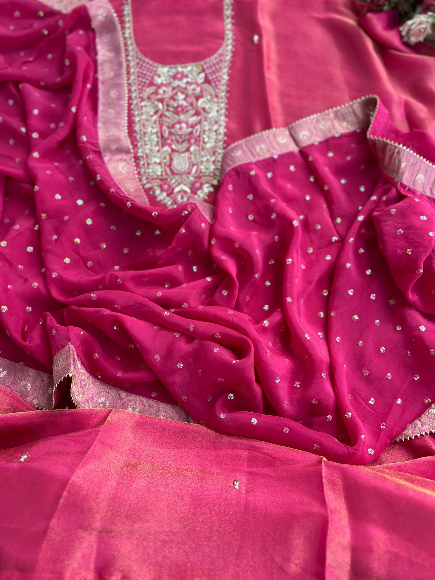 Royal Shimmer Silk Suit with Exquisite Zardozi & Gota Handwork