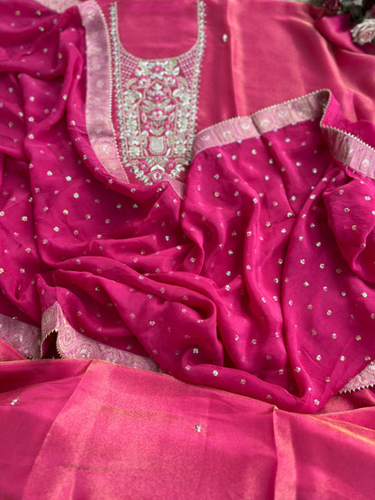 Royal Shimmer Silk Suit with Exquisite Zardozi & Gota Handwork