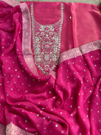 Royal Shimmer Silk Suit with Exquisite Zardozi & Gota Handwork