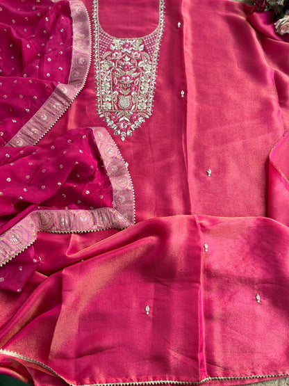 Royal Shimmer Silk Suit with Exquisite Zardozi & Gota Handwork