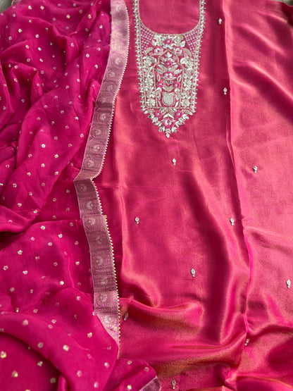 Royal Shimmer Silk Suit with Exquisite Zardozi & Gota Handwork