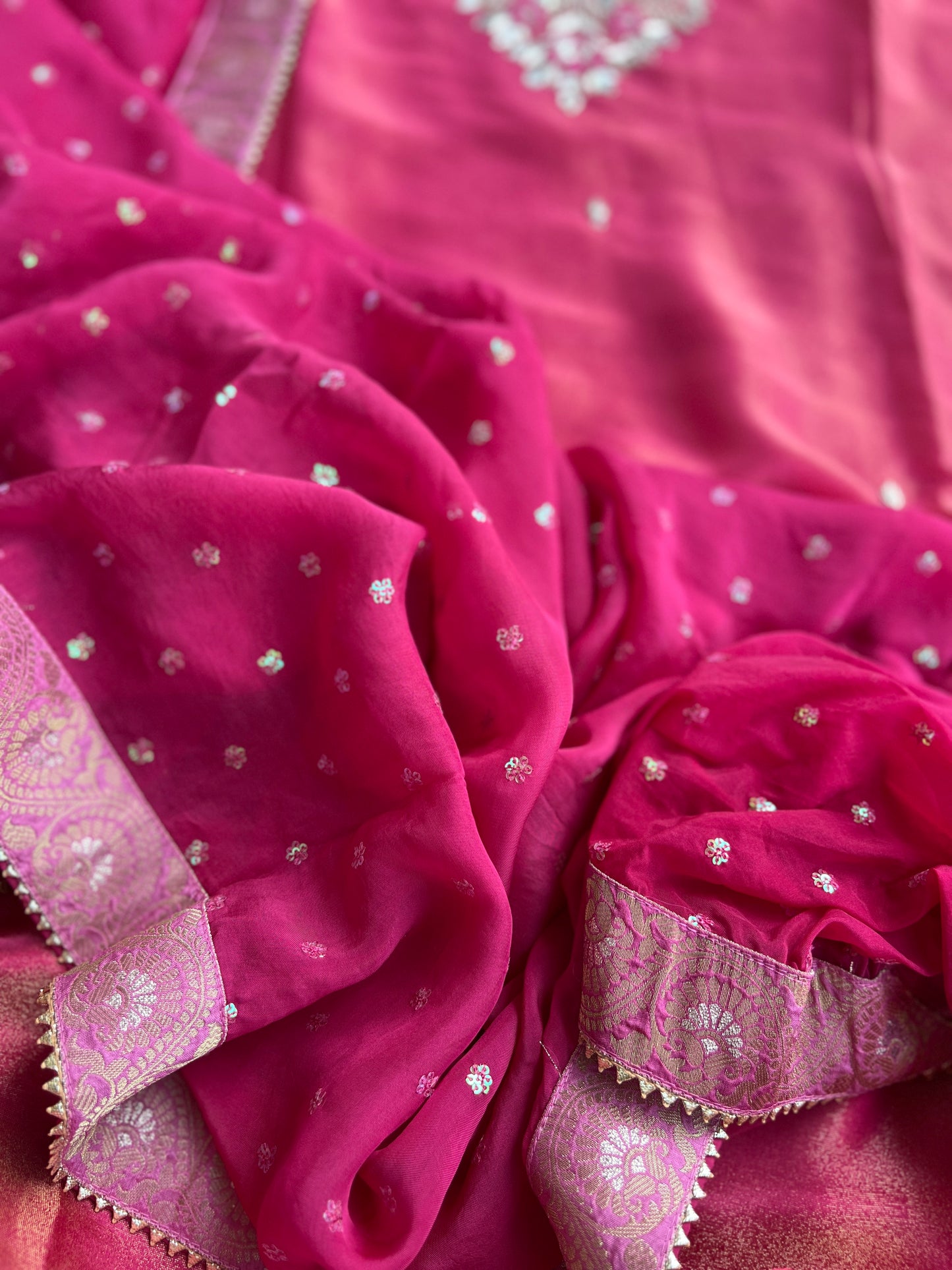 Royal Shimmer Silk Suit with Exquisite Zardozi & Gota Handwork