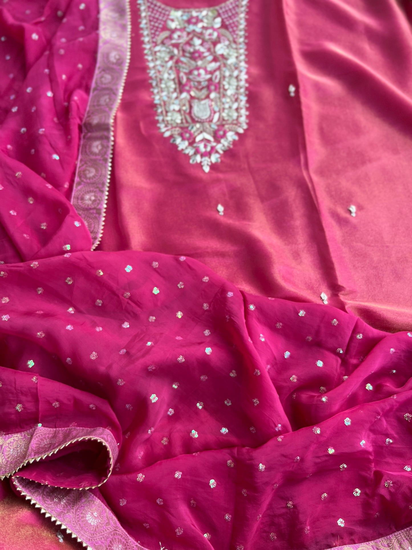 Royal Shimmer Silk Suit with Exquisite Zardozi & Gota Handwork