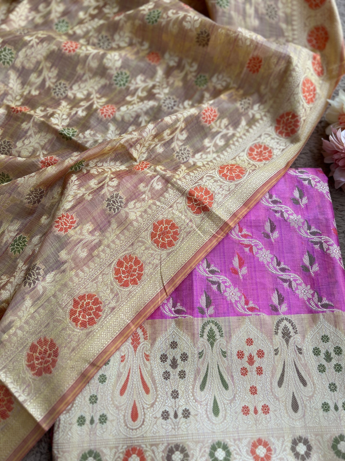 Handwoven Banarasi Elegance in Pink & Beige