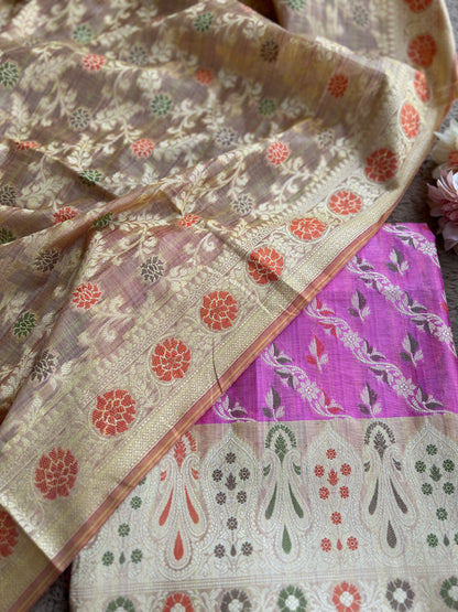 Handwoven Banarasi Elegance in Pink & Beige