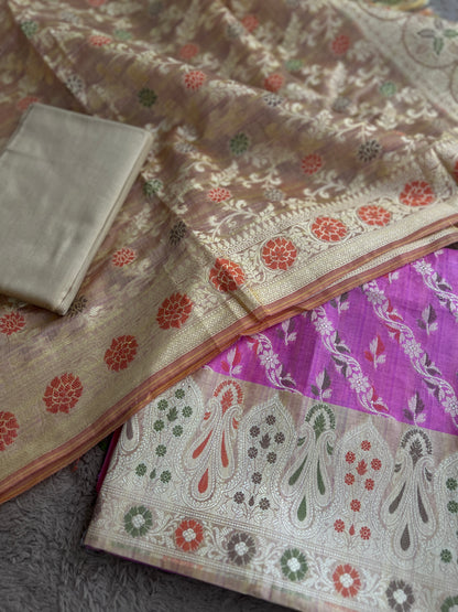 Handwoven Banarasi Elegance in Pink & Beige