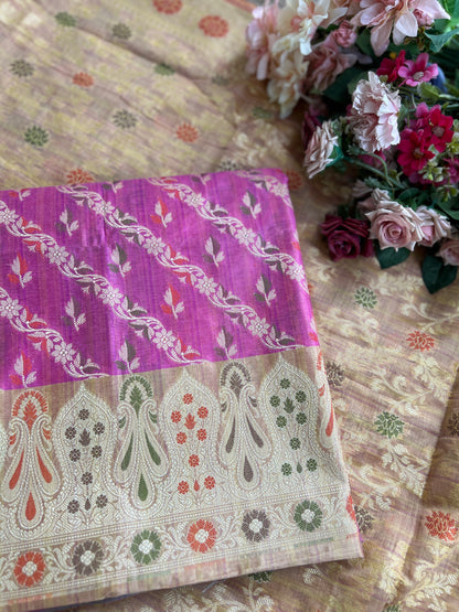 Handwoven Banarasi Elegance in Pink & Beige