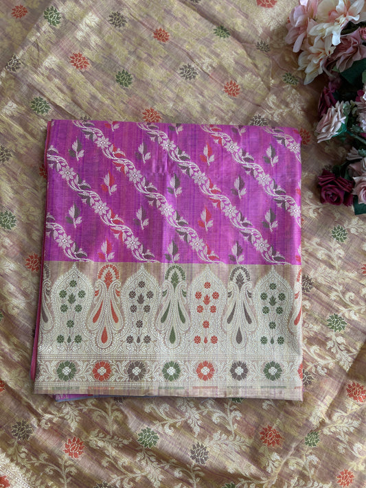 Handwoven Banarasi Elegance in Pink & Beige