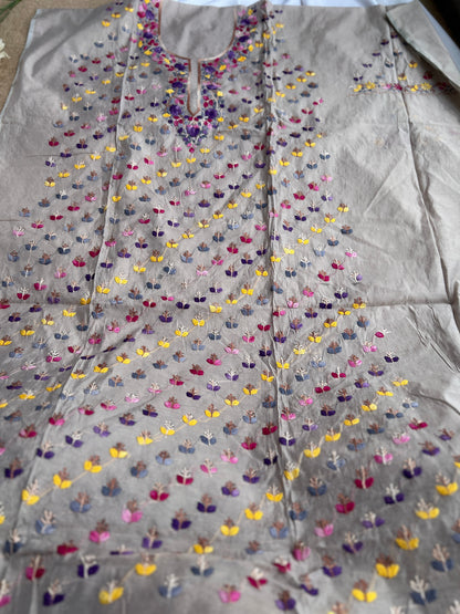 Moon Grey Resham Handcrafted Suit Set