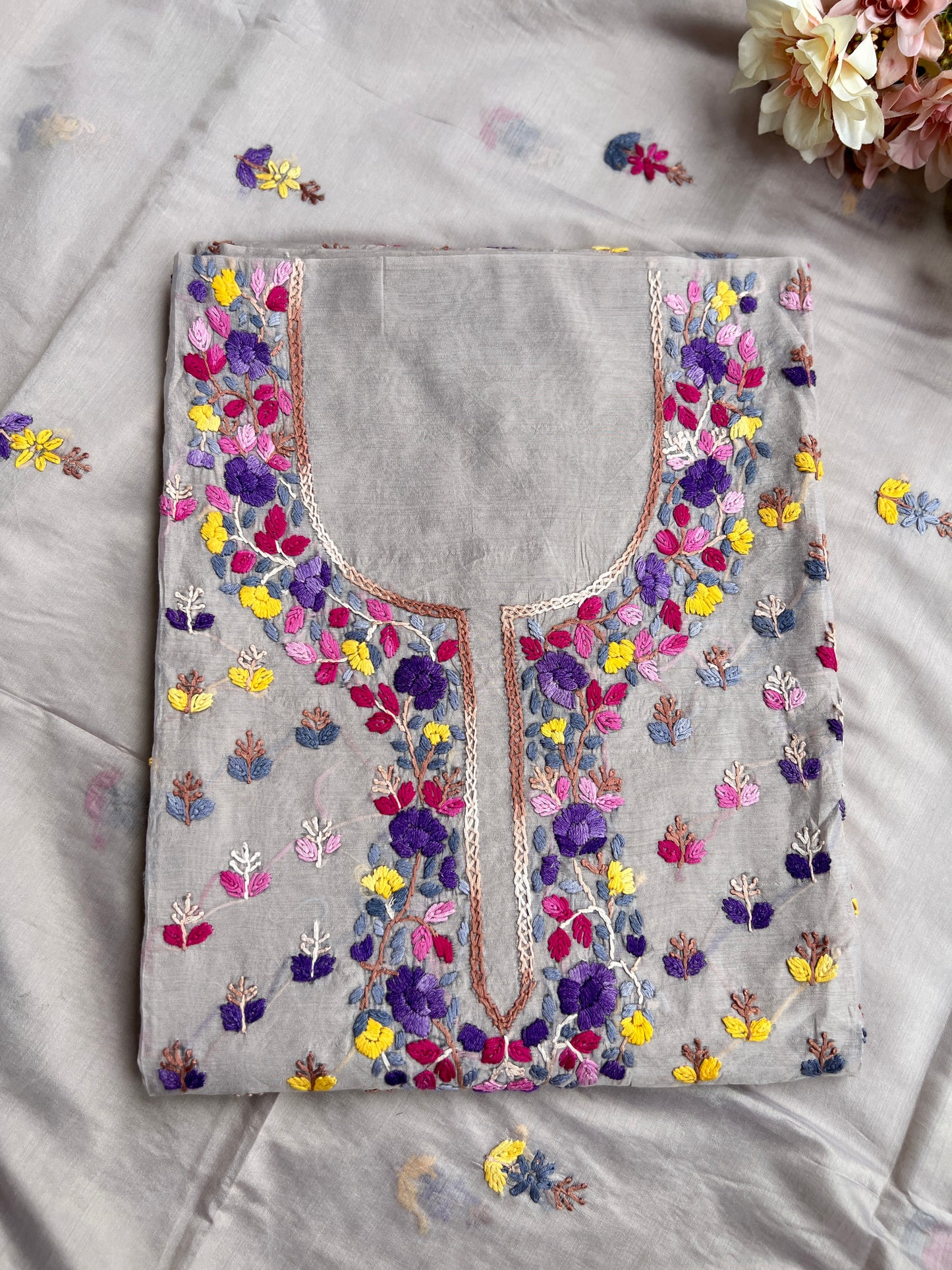 Moon Grey Resham Handcrafted Suit Set