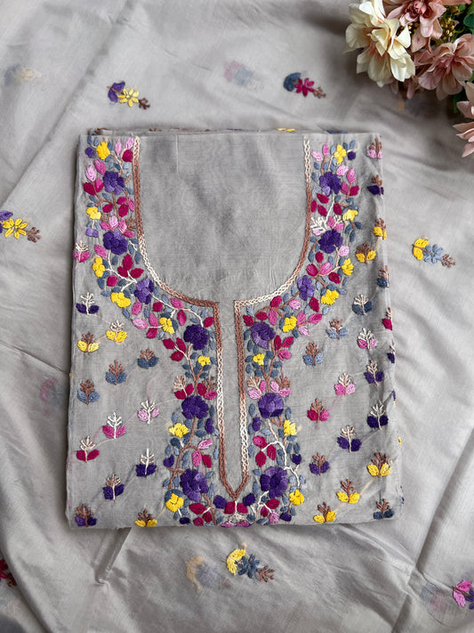 Moon Grey Resham Handcrafted Suit Set
