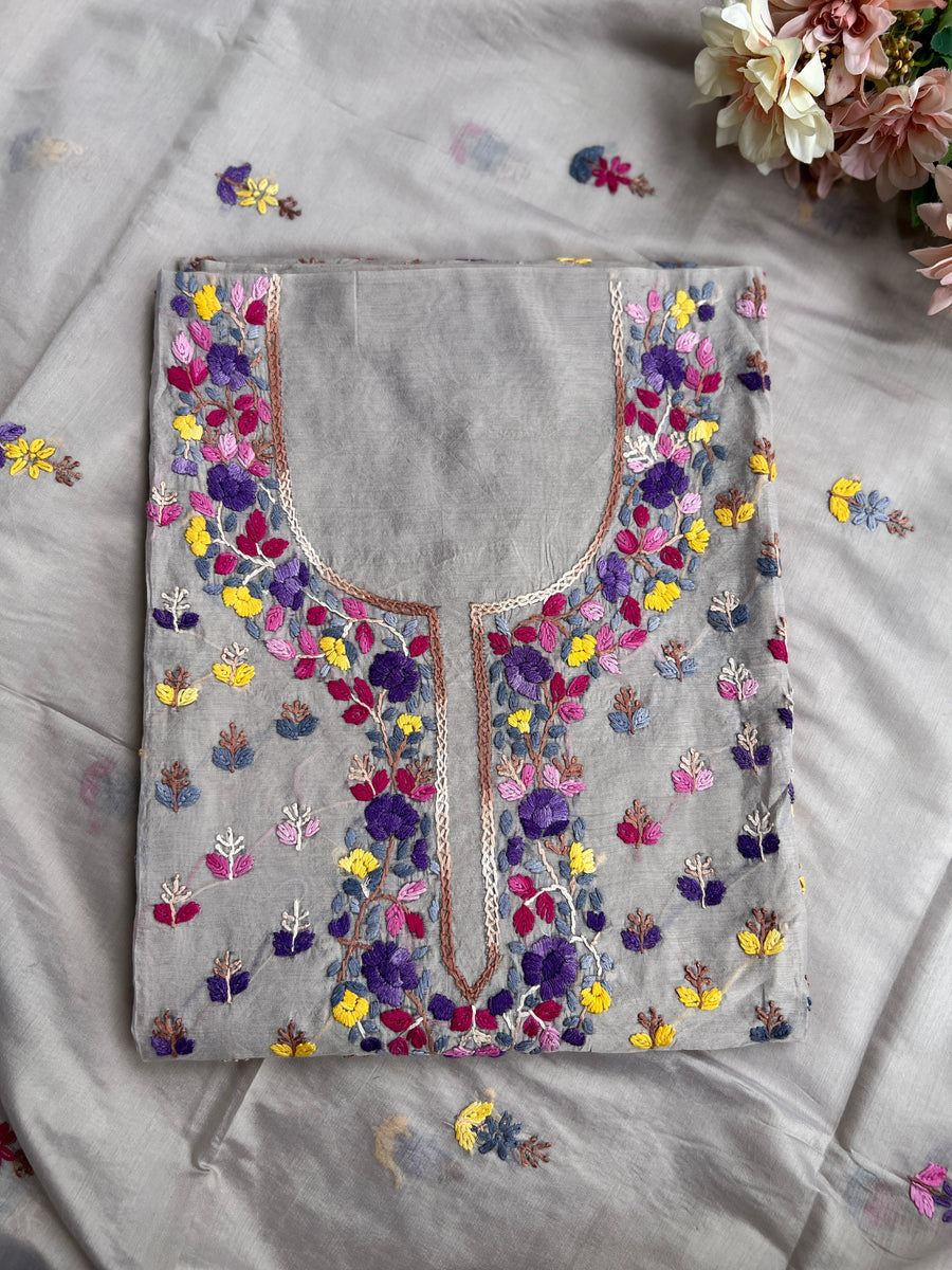 Moon Grey Resham Handcrafted Suit Set