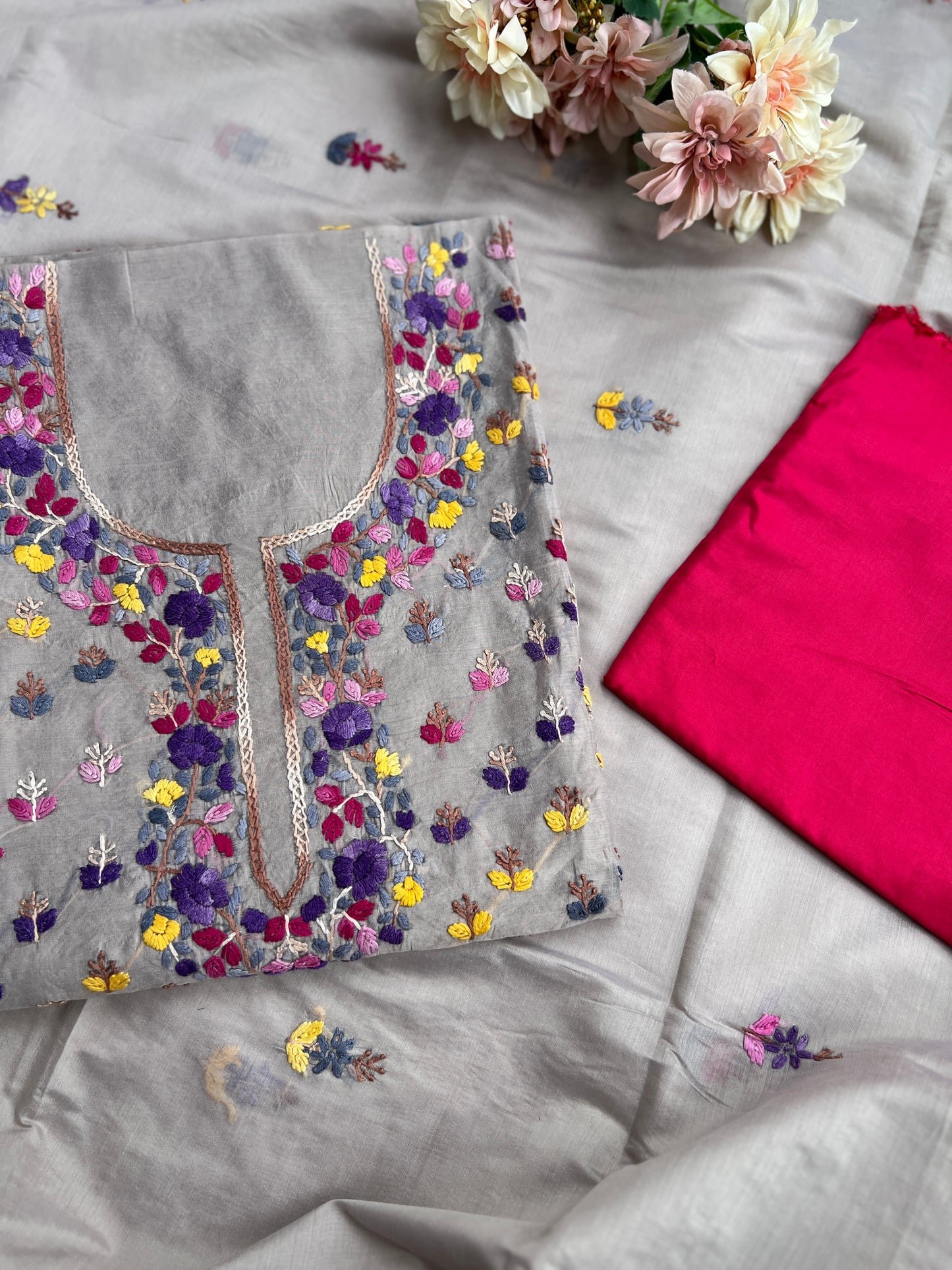 Moon Grey Resham Handcrafted Suit Set