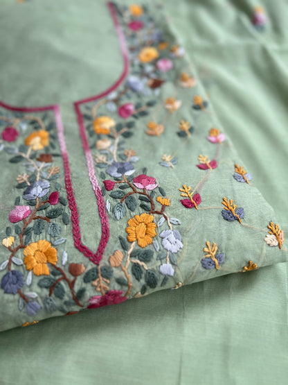 Mint Bloom Resham Handcrafted Chanderi Suit