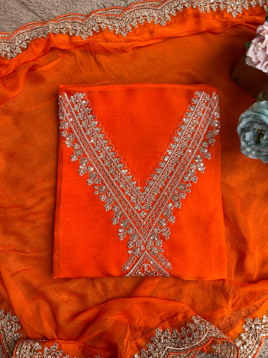 Radiant Orange Viscose Organza Kurta Set with Chiffon Dupatta