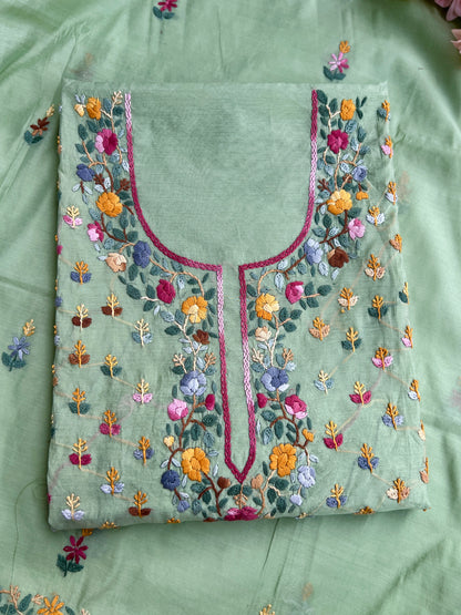 Mint Bloom Resham Handcrafted Chanderi Suit
