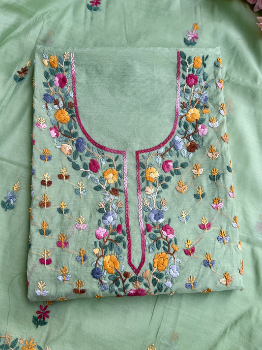 Mint Bloom Resham Handcrafted Chanderi Suit