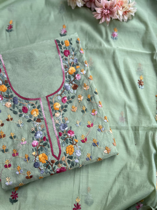 Mint Bloom Resham Handcrafted Chanderi Suit