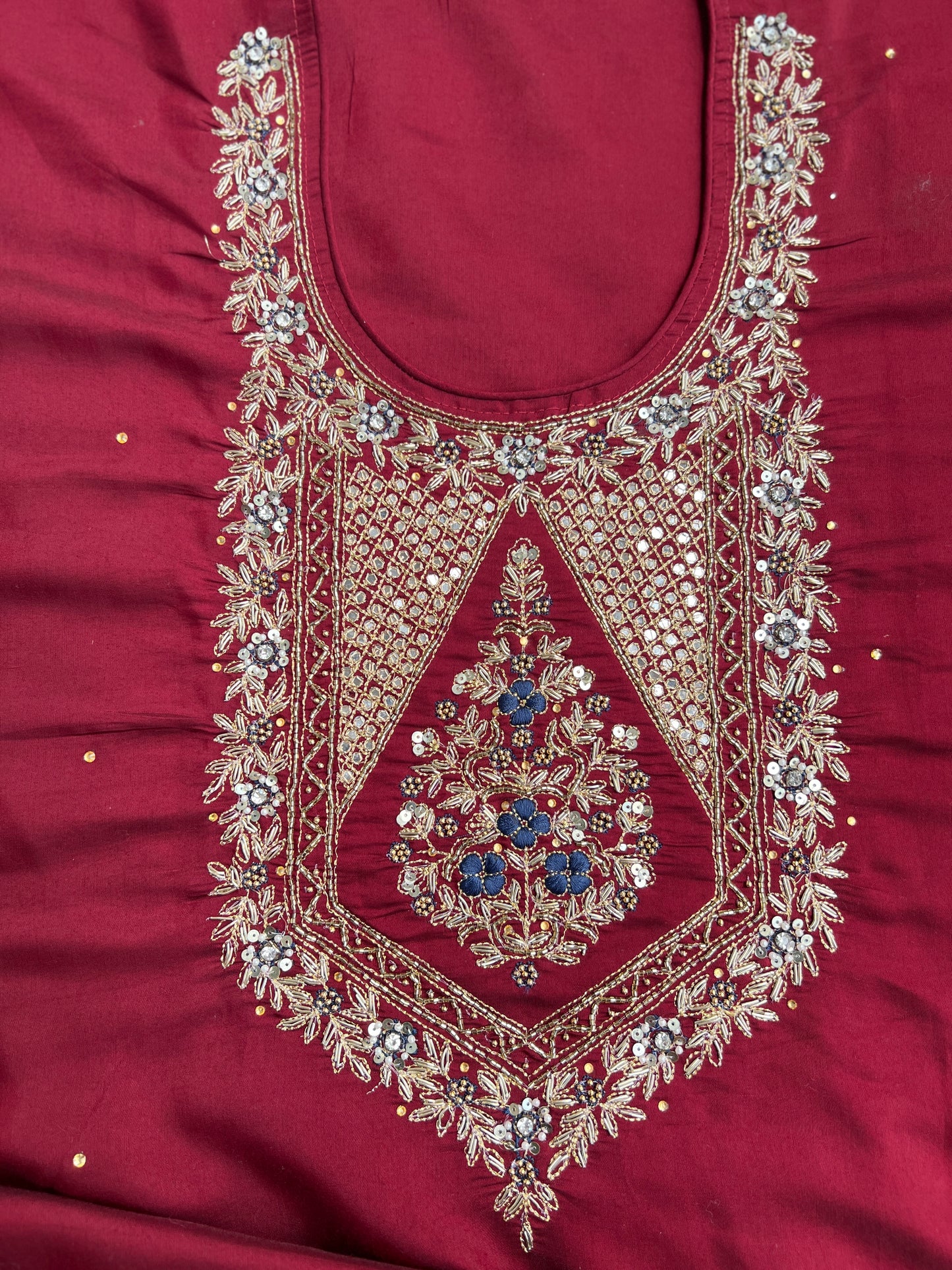 Luxurious Hand-Embroidered Russian Silk Kurta Set with Banarasi Dupatta