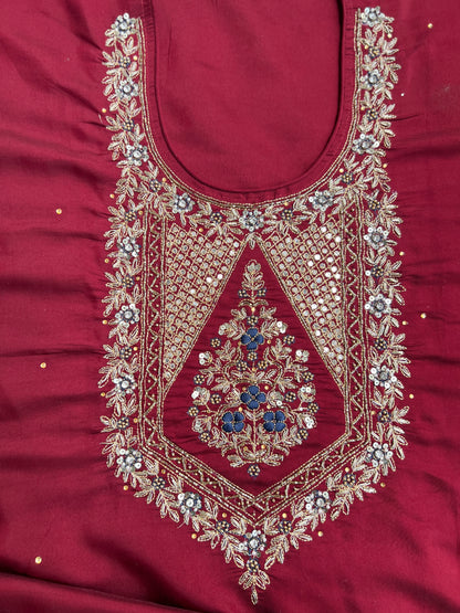Luxurious Hand-Embroidered Russian Silk Kurta Set with Banarasi Dupatta