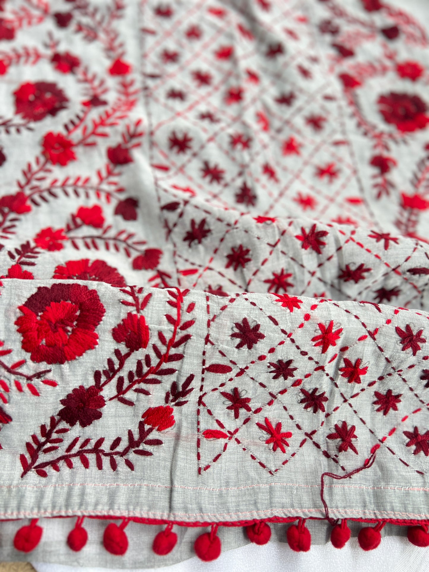 Grey Floral Hand Embroidery