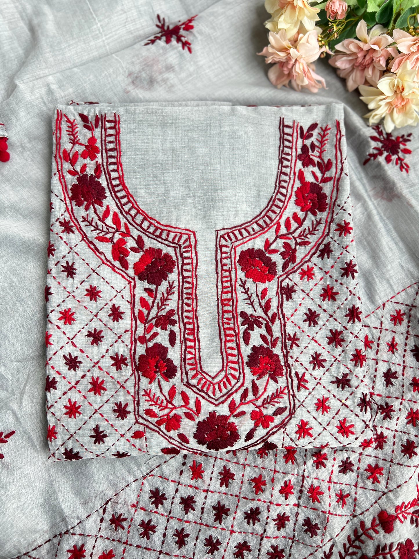 Grey Floral Hand Embroidery