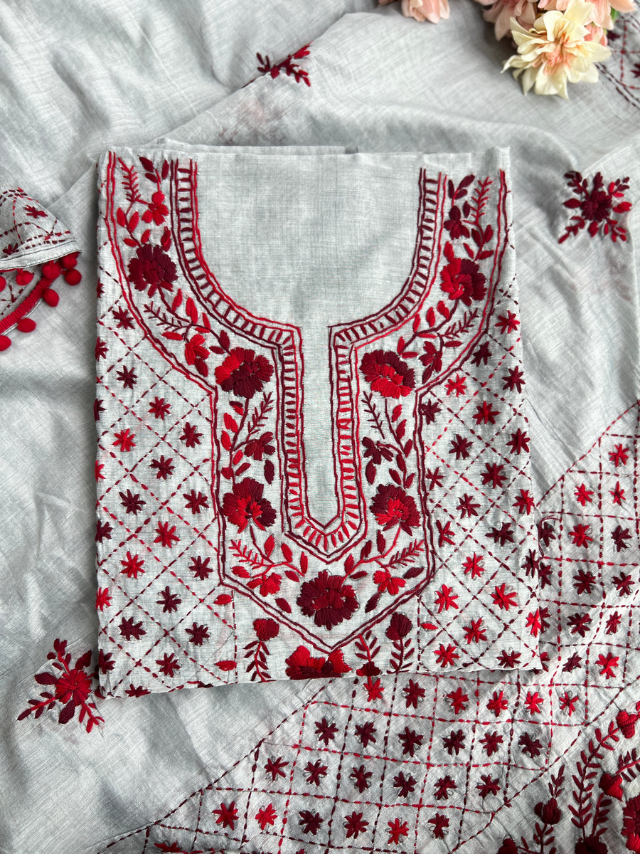 Grey Floral Hand Embroidery