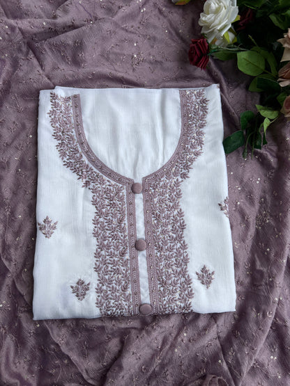 White  Crushed Butter Silk Embroidered salwar suit