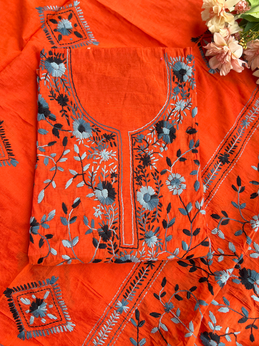 Orange & Slate Hand-Embroidered