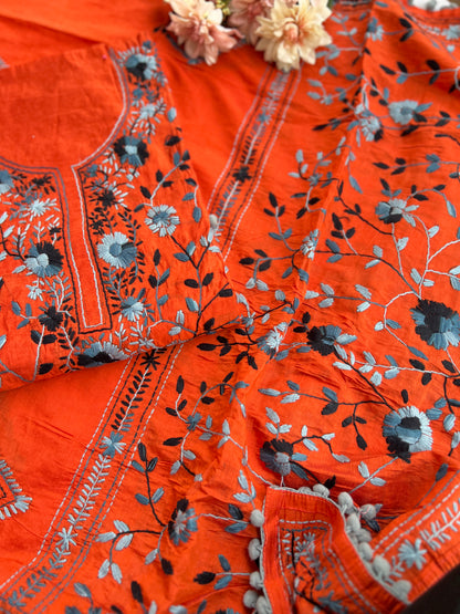 Orange & Slate Hand-Embroidered
