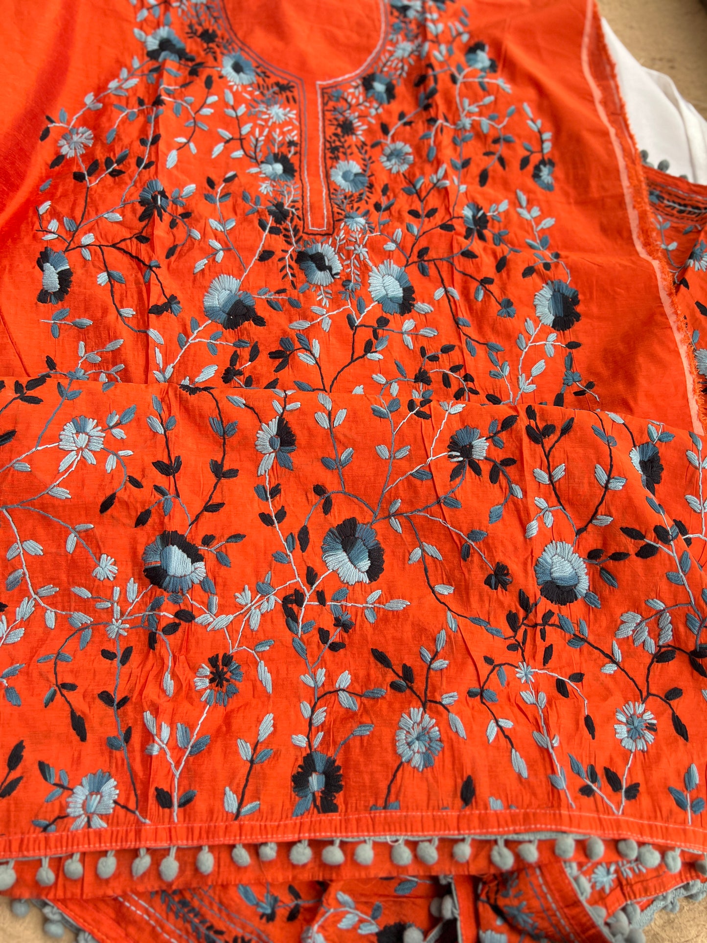 Orange & Slate Hand-Embroidered