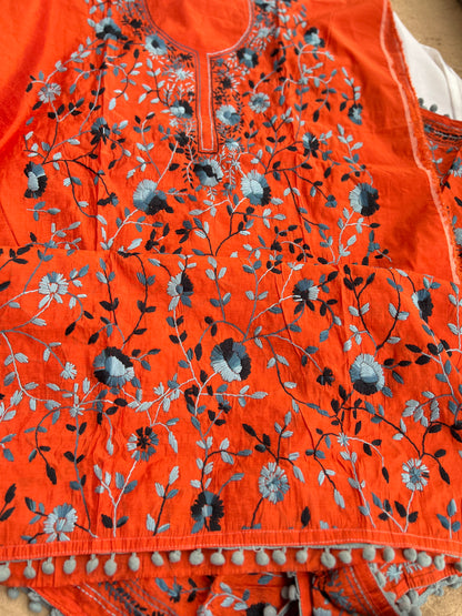 Orange & Slate Hand-Embroidered