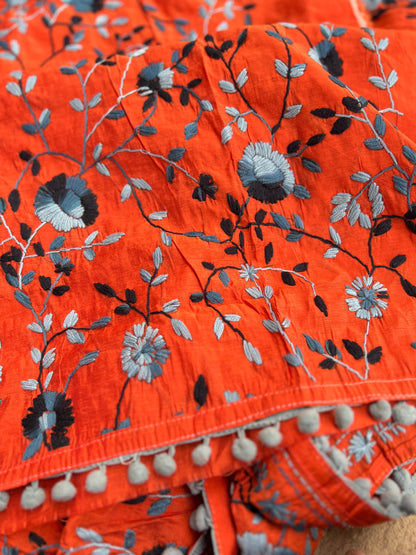 Orange & Slate Hand-Embroidered